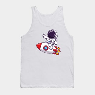 Cute Astronaut Pointing On Rocket Cartoon Tank Top